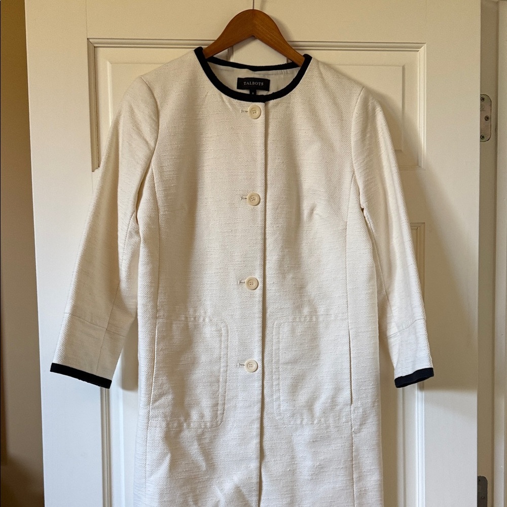 Talbots Cream Coat with Black Trim